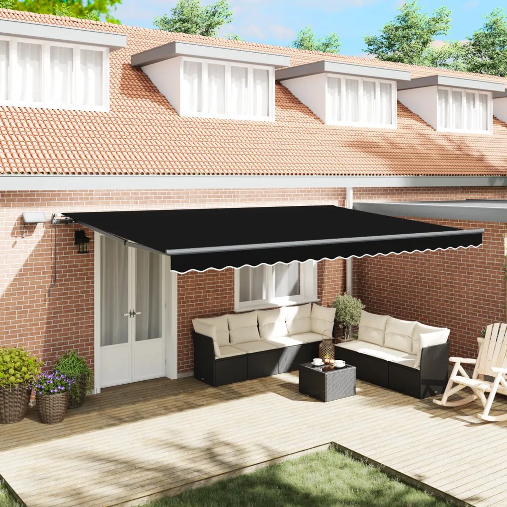 Kézi Behúzható Napellenző LED Fényekkel, Fekete, 500x350 cm