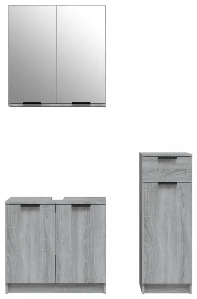 3 részes szürke sonoma szerelt fa fürdőszoba szekrényszett