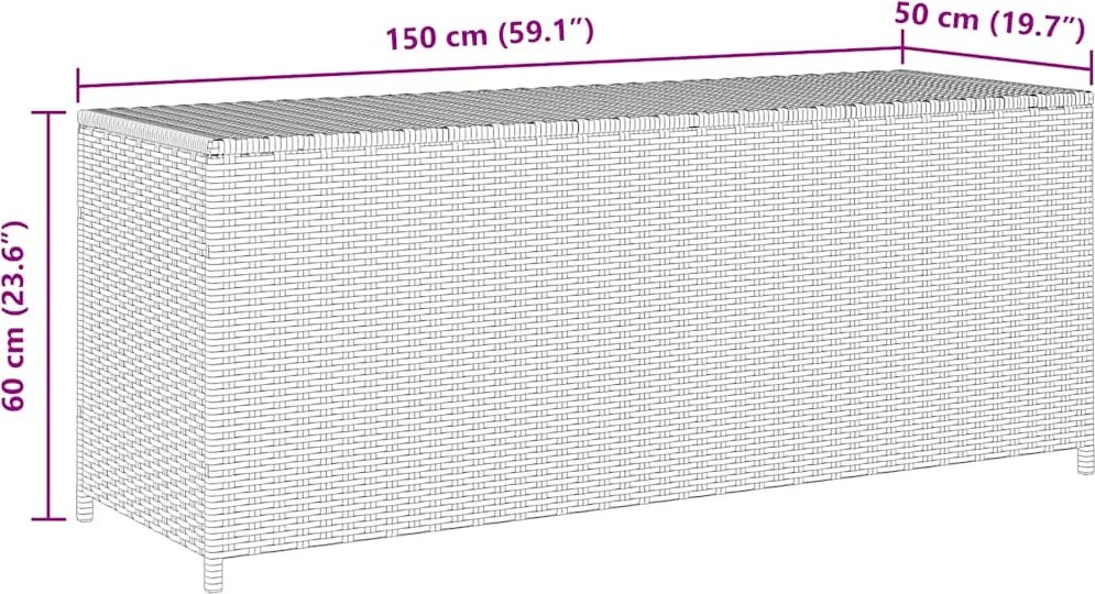Szürke Polyrattan Kerti Tárolóláda 150 X 50 X 60 Cm