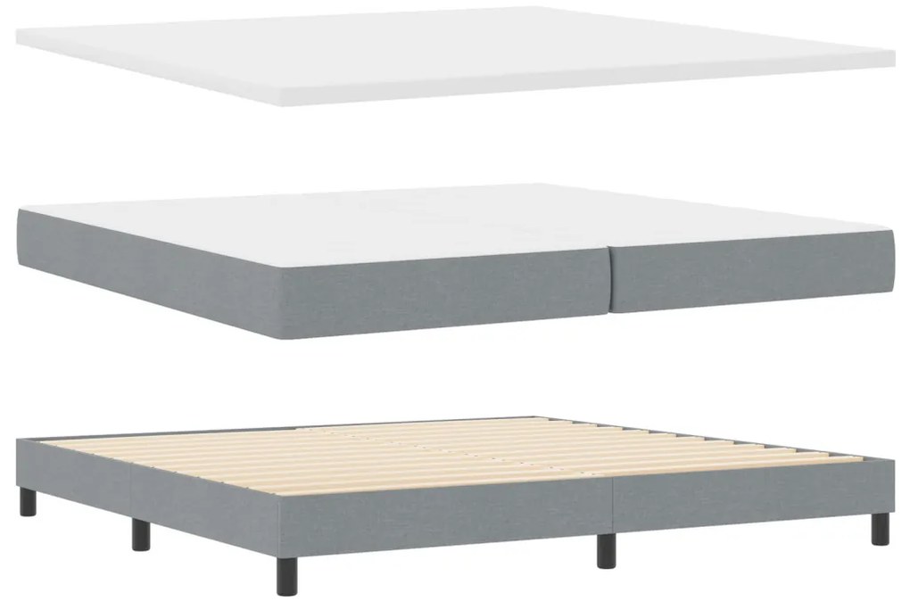 Boxspring Ágy Matrac nélkül Világosszürke 200x200 cm Szövet