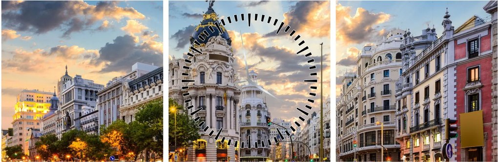 Kép - Calle Gran Vía, Madrid, Spanyolország (órával) (90x30 cm)