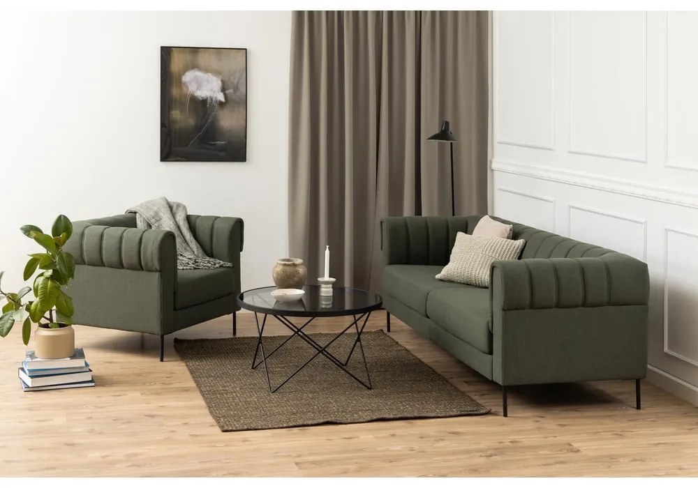 Fekete dohányzóasztal üveg asztallappal ø 80 cm Cuxton – Actona