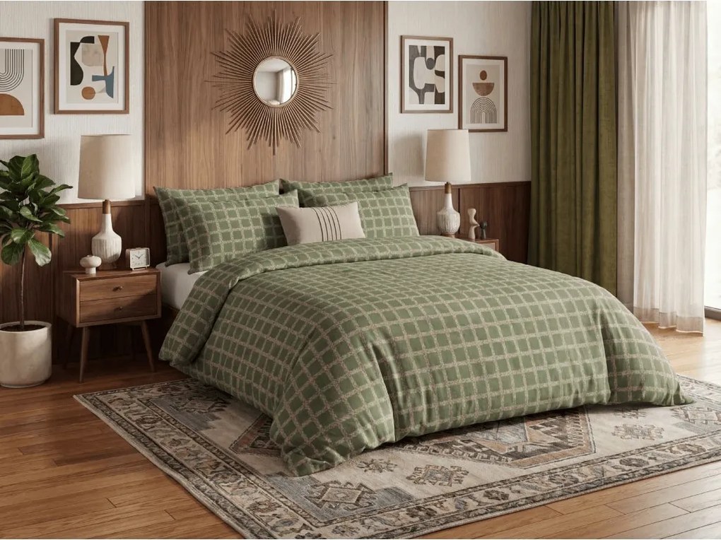 Renforcé pamut ágynemű BLOMORA zöld Ágyneműhuzat mérete: 2 db 70 x 90 cm | 200 x 220 cm