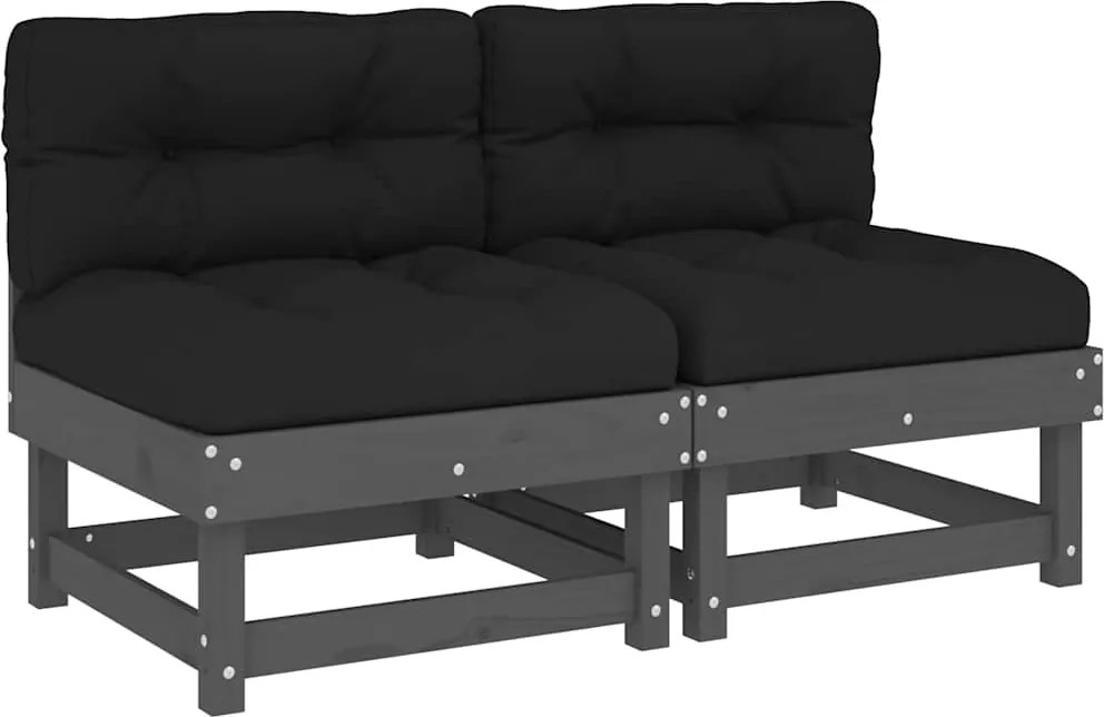 vidaXL 2 db szürke tömör fenyőfa középső kanapé párnákkal