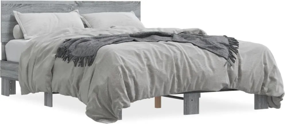vidaXL szürke sonoma szerelt fa és fém ágykeret 140x190 cm