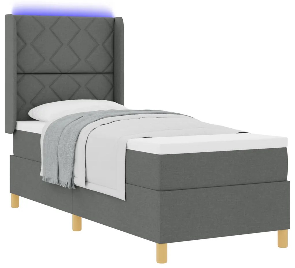Boxspring Ágy Matrac és LED Sötétszürke 80x200 cm Szövet