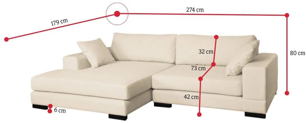 JANKO sarok ülőgarnitúra, 274x80x179, portland 90, jobb