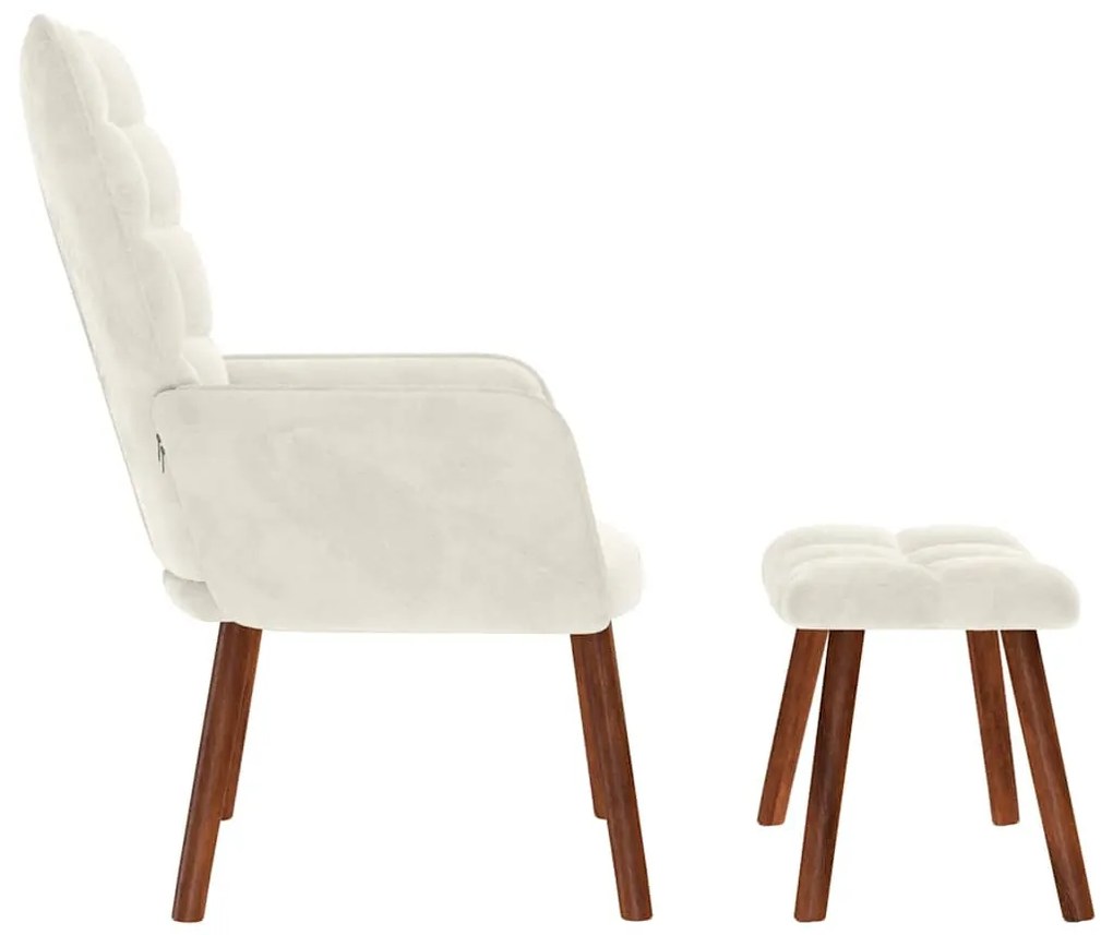 krémszínű bársony pihenőfotel zsámolynal