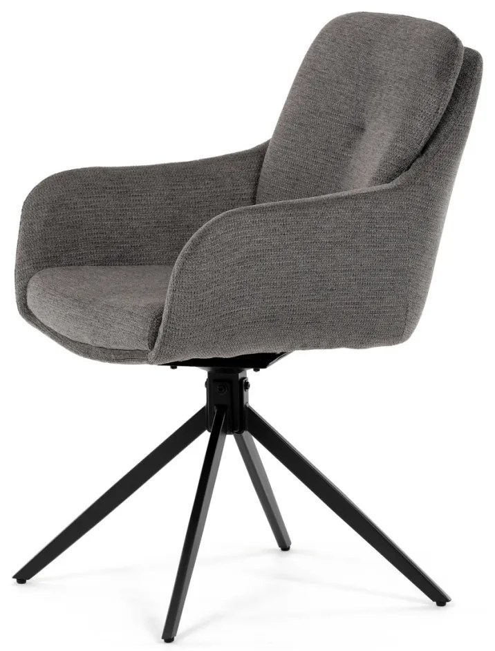 Scaun de sufragerie pivotant, mecanism rotativ la 180°, țesătură impermeabilă de culoarea trufei, structură metalică neagră