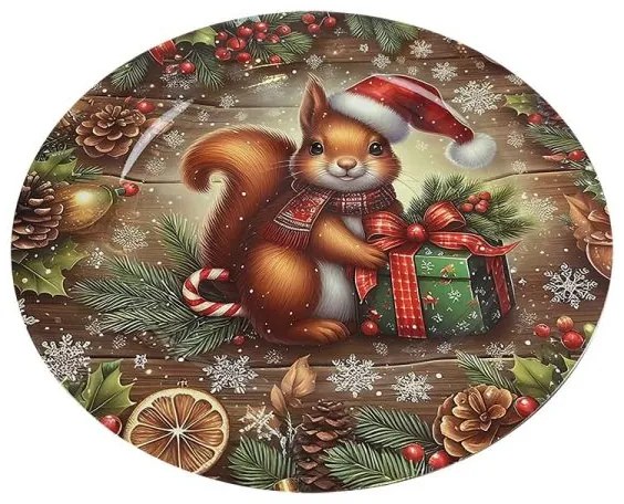 Karácsonyi mókusos műanyag dekor kerek tálca - 33 cm