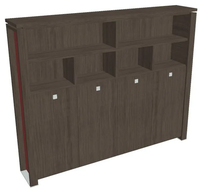 Verno+ S magas gardrób 260 x 46 x 210 cm, polccal, antracit tölgy / piros
