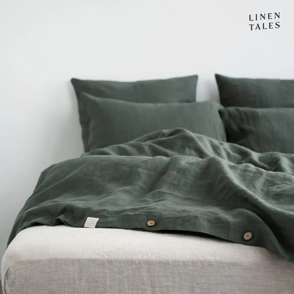 Sötétzöld egyszemélyes len ágyneműhuzat 140x200 cm – Linen Tales