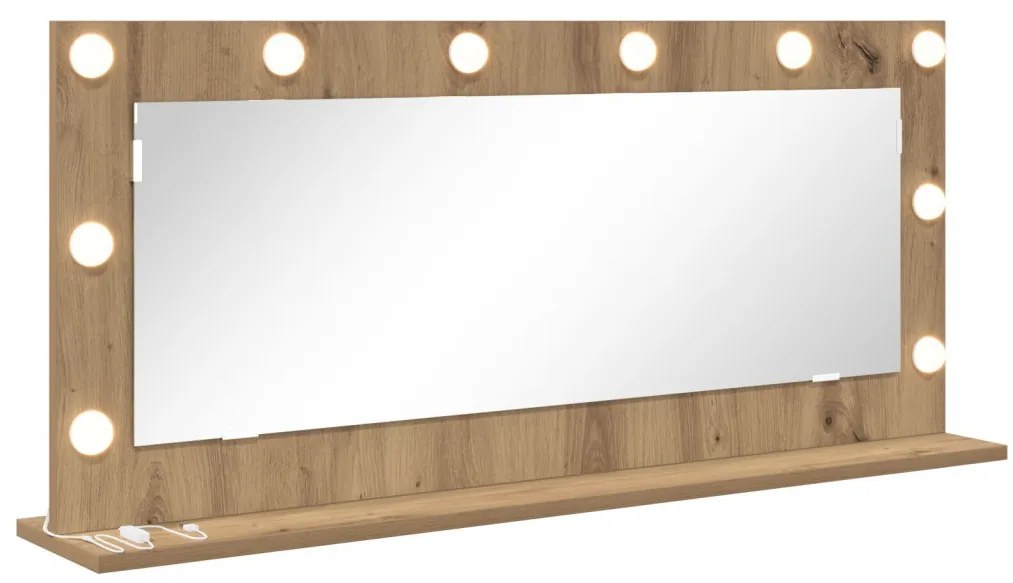 LED világítással ellátott sminktükör Kézműves tölgy 100x45x18 cm