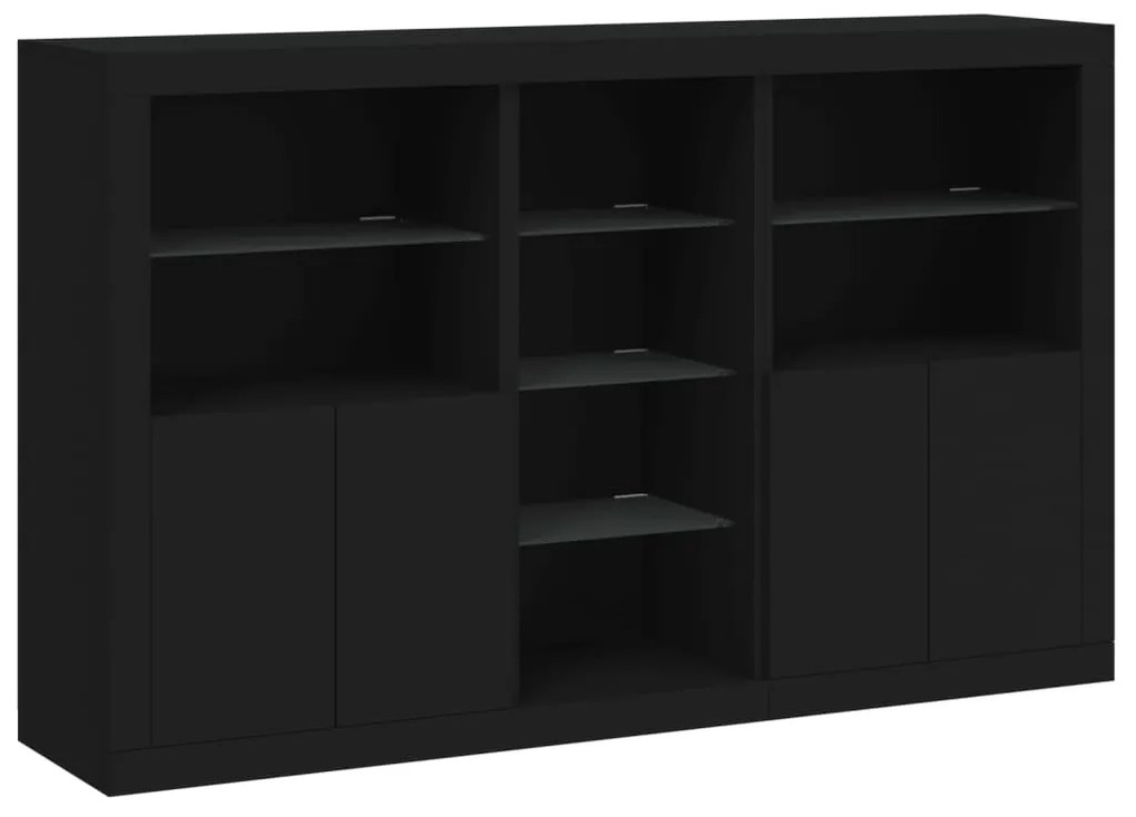 fekete tálalószekrény LED-világítással 162 x 37 x 100 cm