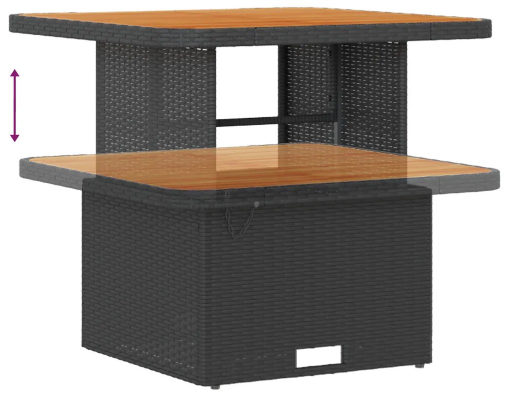 8 Darabos Kert Sofa Szett Párnákkal Fekete Poli Rattan Akáccal