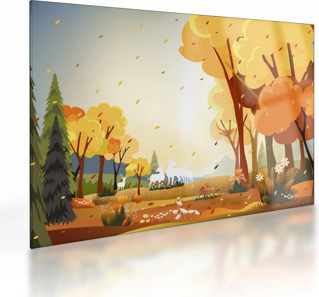 Kép - őszi táj, illusztrációk (üvegen) (70x50 cm)