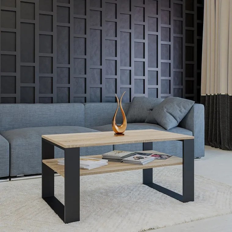 Aldabra MIX 1P dohányzóasztal, 90x50x58 cm, sonoma-fekete