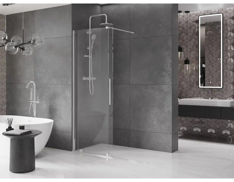 Mexen Velar, tolóajtó a nyílásba Walk-In típus 160 cm, 8 mm átlátszó üveg, króm, 871-160-000-03-01