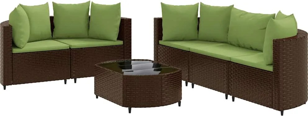 vidaXL 6 részes barna polyrattan kerti ülőgarnitúra párnával