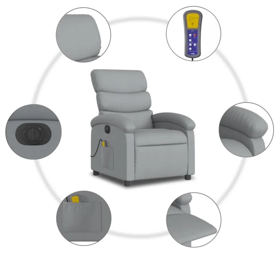 világosszürke szövet dönthető elektromos masszázsfotel