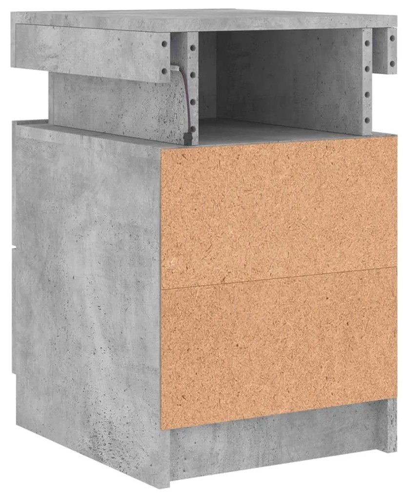 betonszürke éjjeliszekrény LED-világítással 35 x 39 x 55 cm