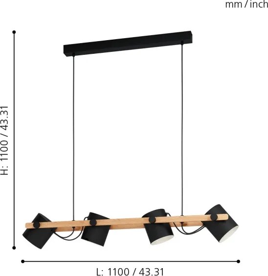 Eglo 43424 - Csillár zsinóron HORNWOOD 4xE27/28W/230V