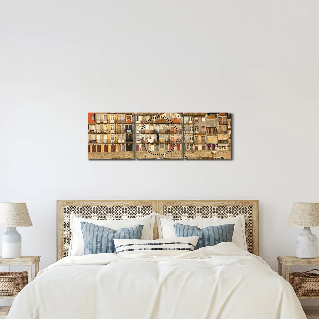 Kép - Vízparti negyed, Portugália (órával) (90x30 cm)