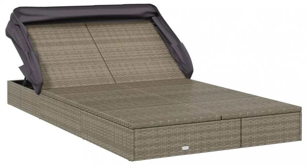 2 személyes szürke polyrattan napágy tetővel 213 x 118 x 97 cm