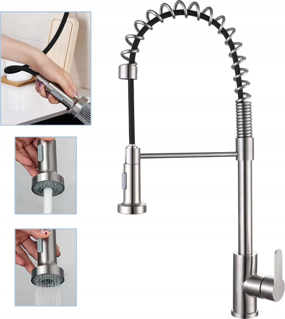 Konyhai Csaptelep Kétfunkciós Csaptelep Kihúzható Kifolyócsővel Szálcsiszolt Acél