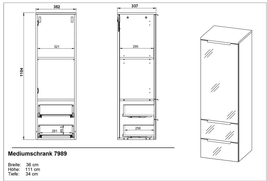 Szürke magas-fali fürdőszoba szekrény 36x111 cm Vasio – Germania