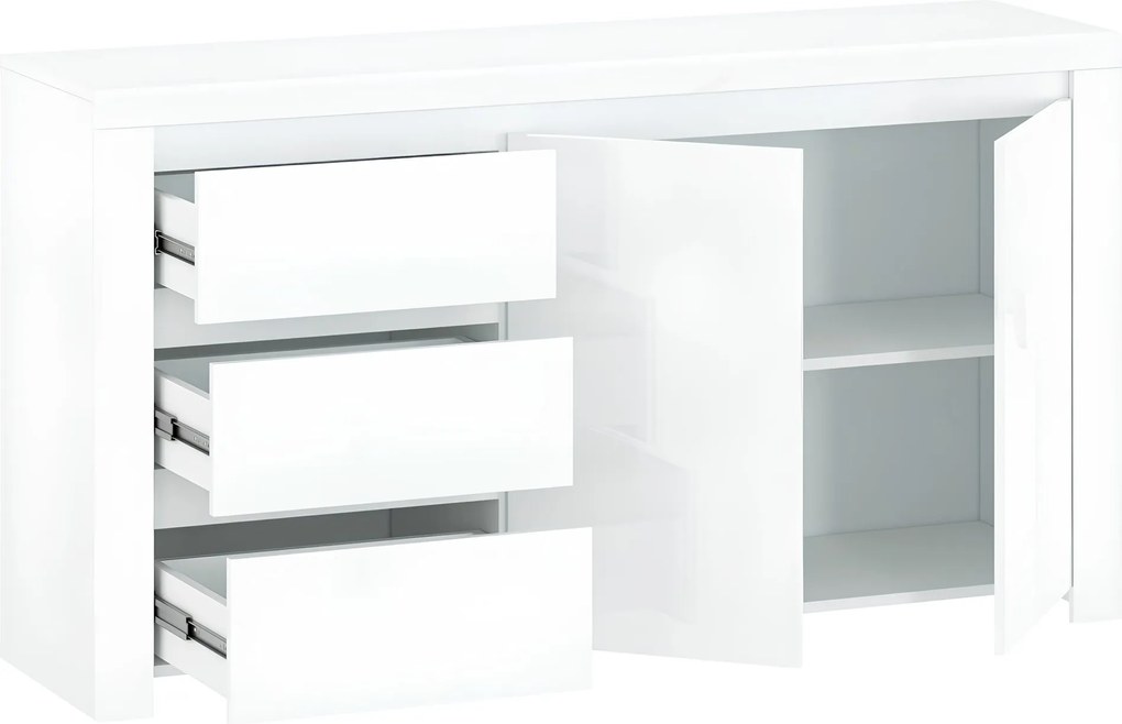 Komód 2D3S, fehér fényes, LINDY