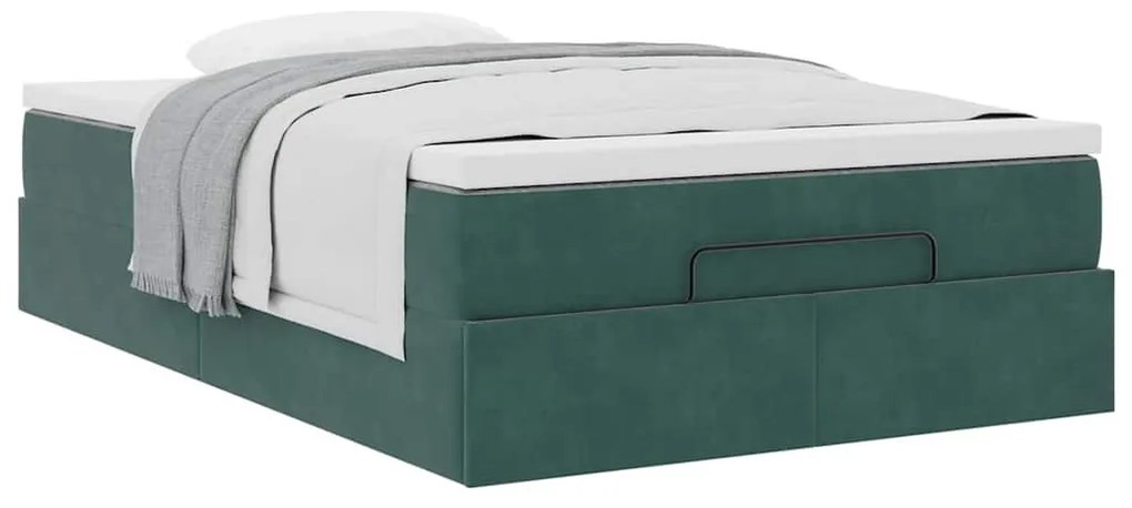 Ottomán ágykeret matraccal sötétzöld 120x200cm bársony