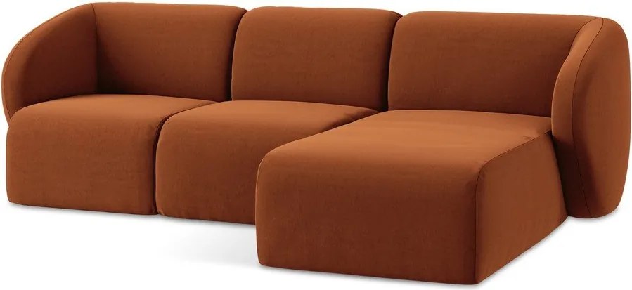 Terrakotta színű bársony sarokkanapé (jobb oldali-heverő résszel) Lani – Makamii