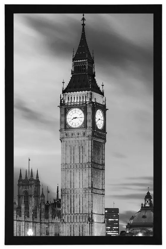 A londoni Big Ben plakátja fekete-fehérben