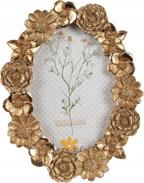 Arany ovális képkeret Thiena virágos applikációval cserélhető képekhez