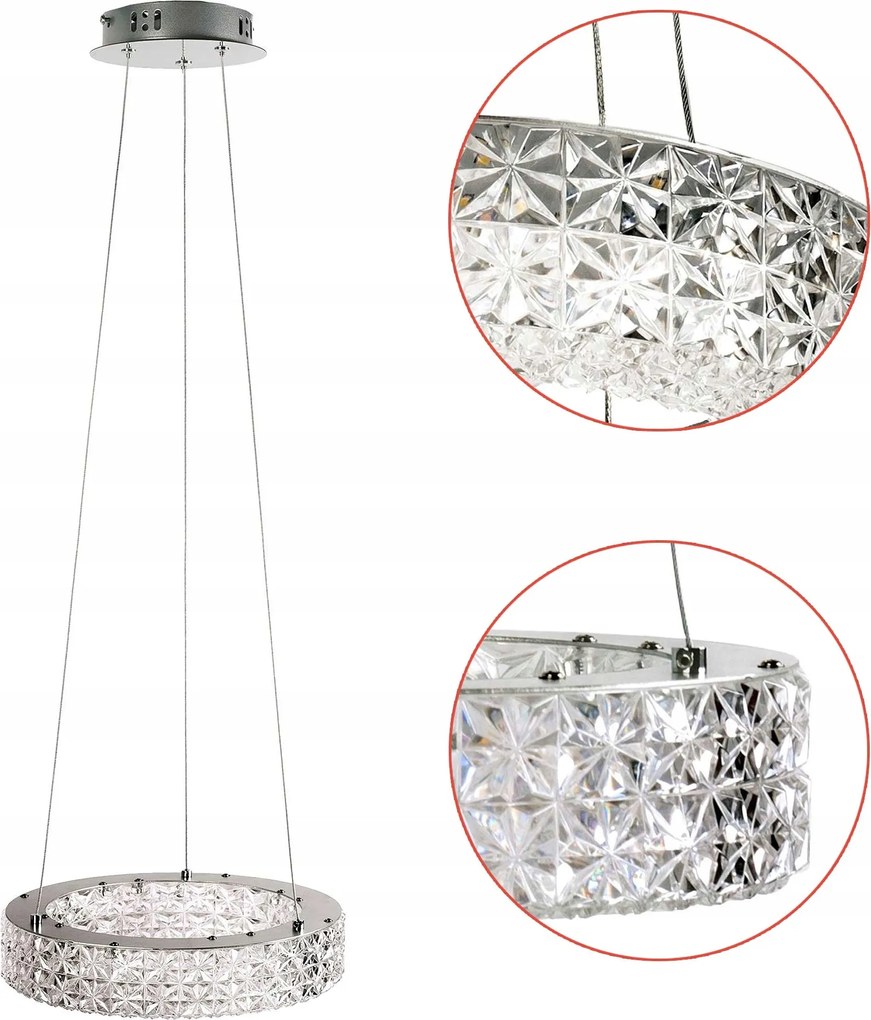 Kristály Led Függőlámpa Glamour 40 cm Króm Tükör Nappaliba Étkezőbe