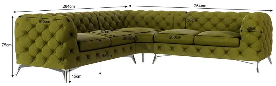 Zöld bársony sarokkanapé Chelsea – Ropez