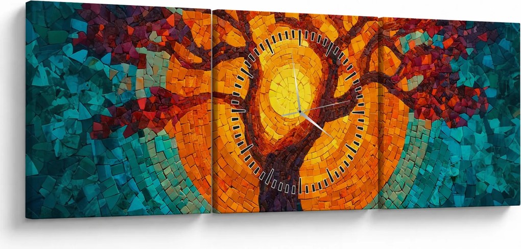 Kép - Az élet fája és a nap mozaikban (órával) (90x30 cm)