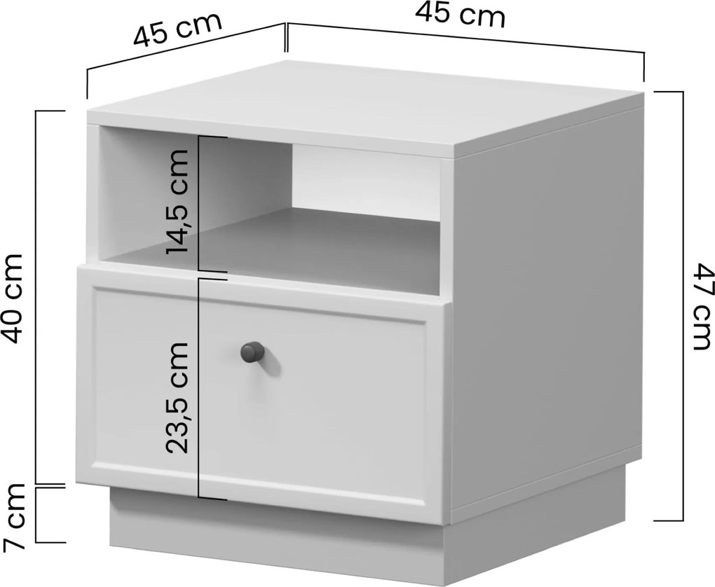 Lorini éjjeliszekrény fiókkal 45 cm - kasmír / arany T-bar fogantyú