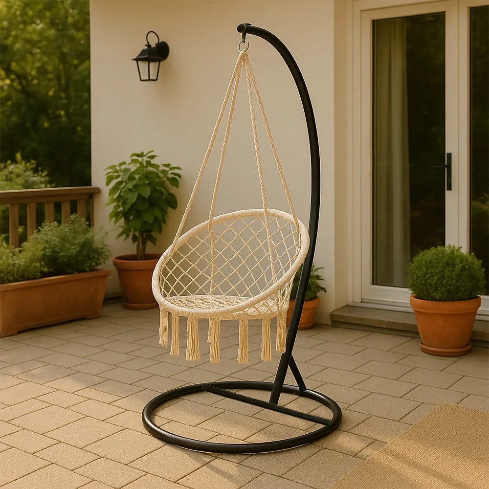 Cardenas függőfotel állvánnyal bézs-fekete