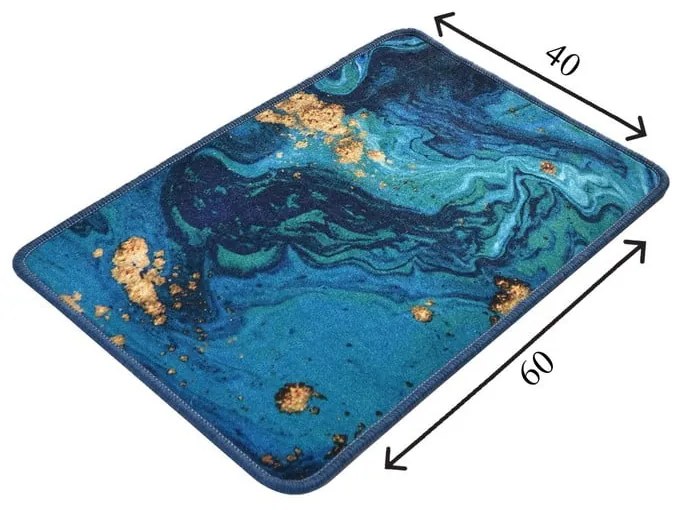 Kék-aranyszínű fürdőszobai kilépő 60x40 cm Marbling - Foutastic