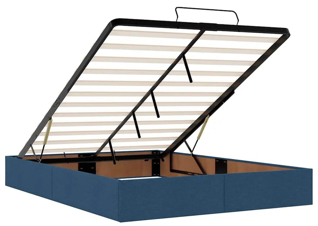 Ottomán kék szövet ágykeret matrac nélkül 140 x 190 cm