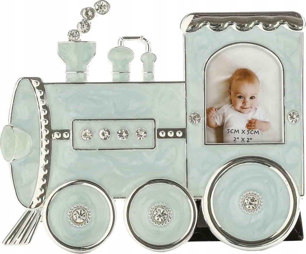 Képkeret kék fém ezüst vonat mozdony