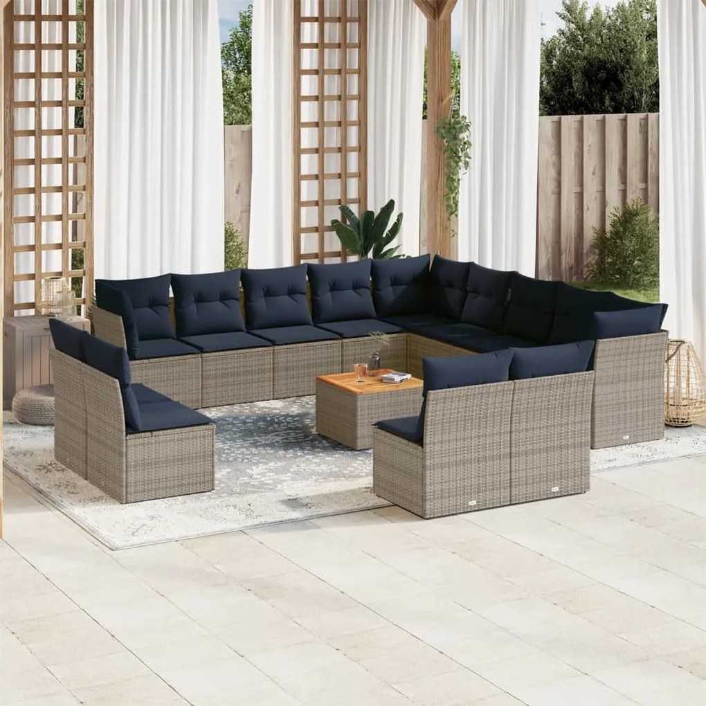 14 részes szürke polyrattan kerti ülőgarnitúra párnákkal