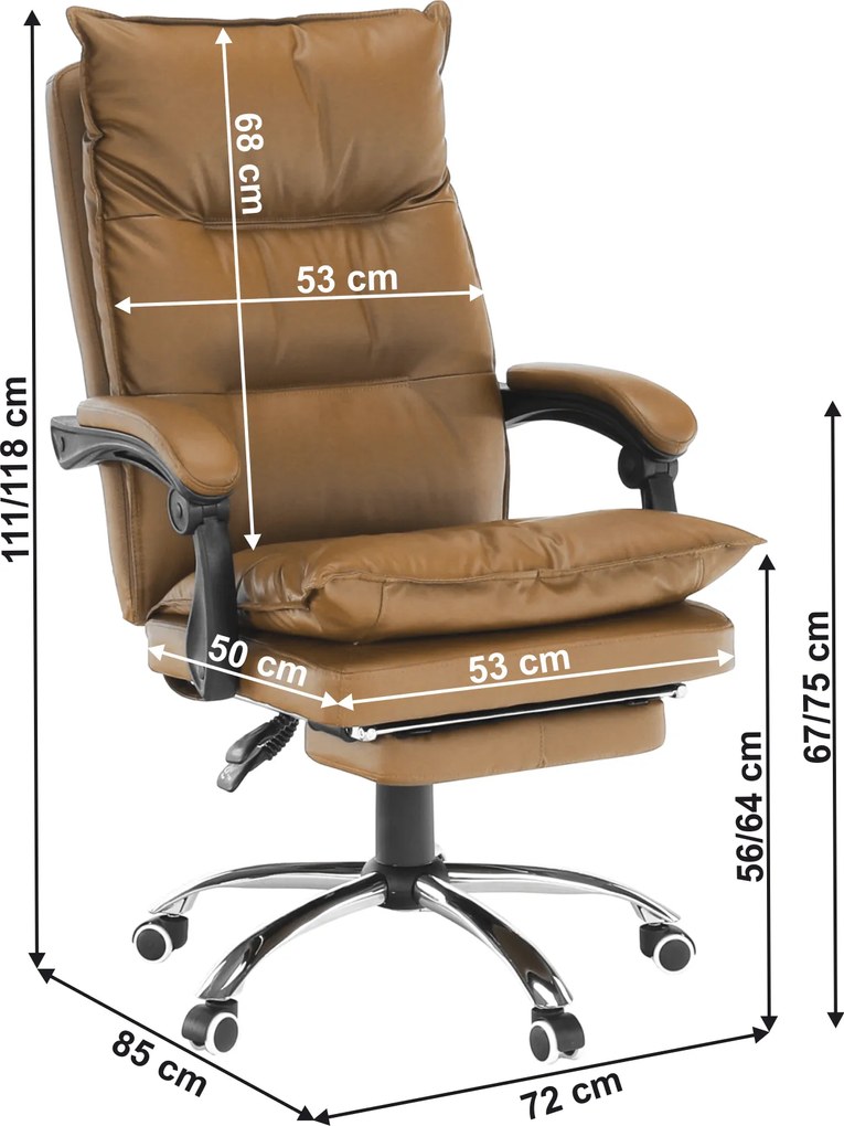 Irodai szék lábtartóval, textilbőr barna, DRAKE