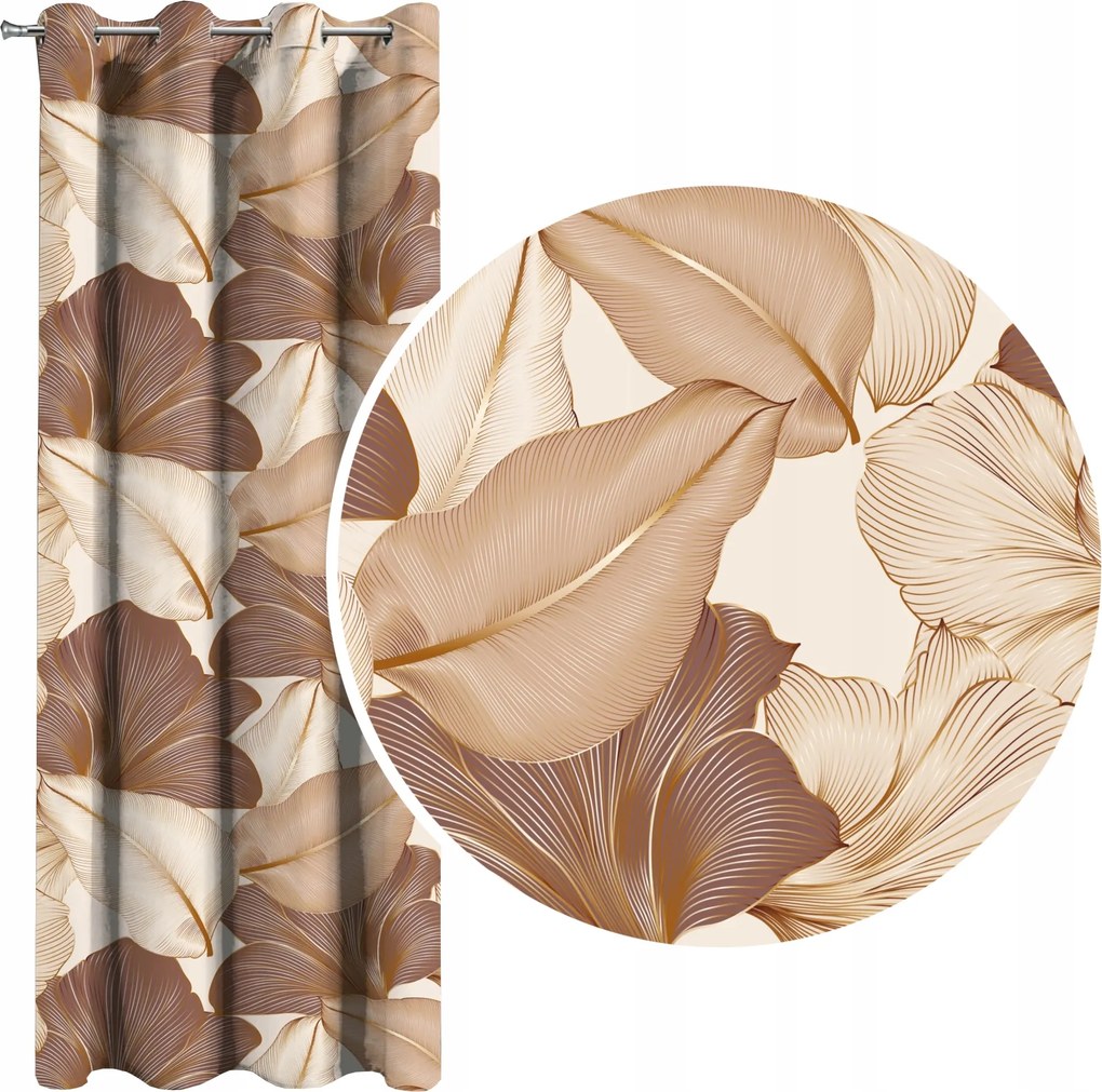 Velúr sötétítő függöny Nagy Levelek barna bézs 140x250 cm