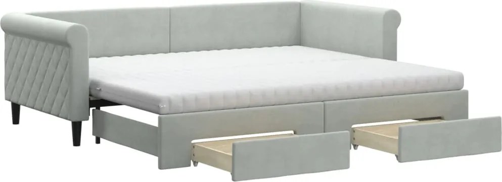 vidaXL világosszürke kihúzható bársony heverő fiókkal 90 x 200 cm
