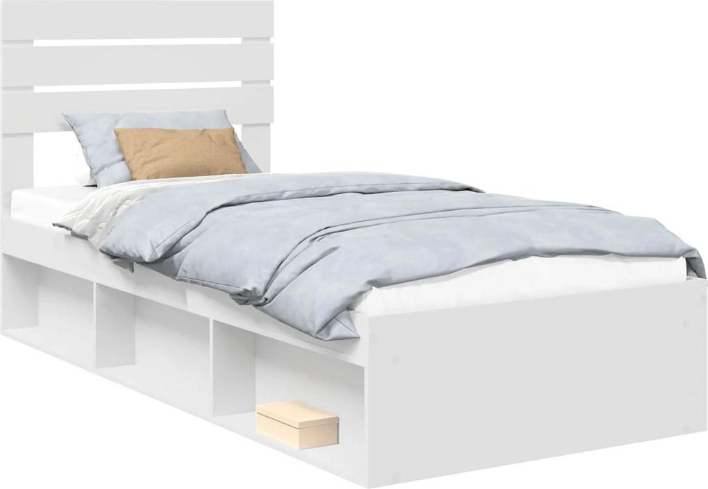 vidaXL Ágykeret fejtámlával Fehér 100 x 200 cm Tömör fenyőfa