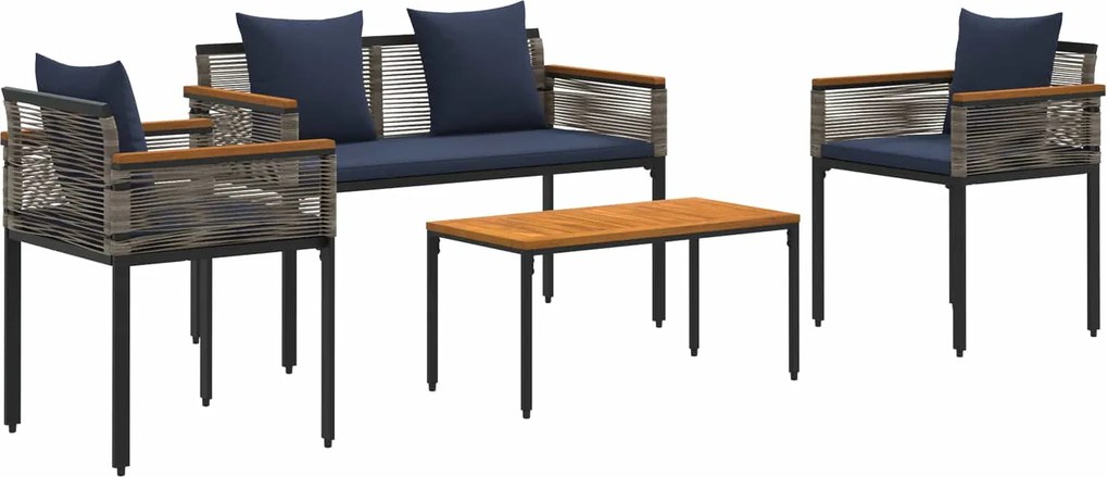 vidaXL Kültéri Bútor Szett párnával 4 pcs Szürke és sötétkék PE Rattan