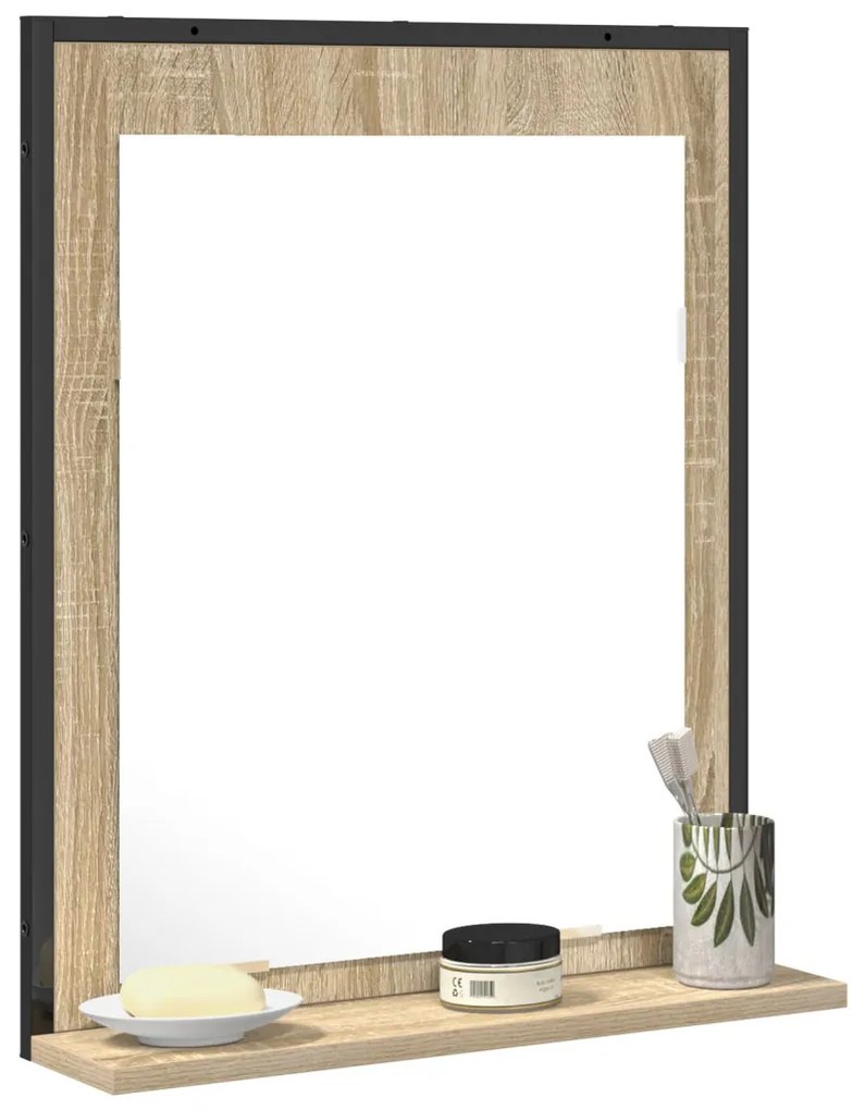 Fürdőszobai Tükör Polccal Sonoma Tölgy 50x12x60 cm Szerelt Fa